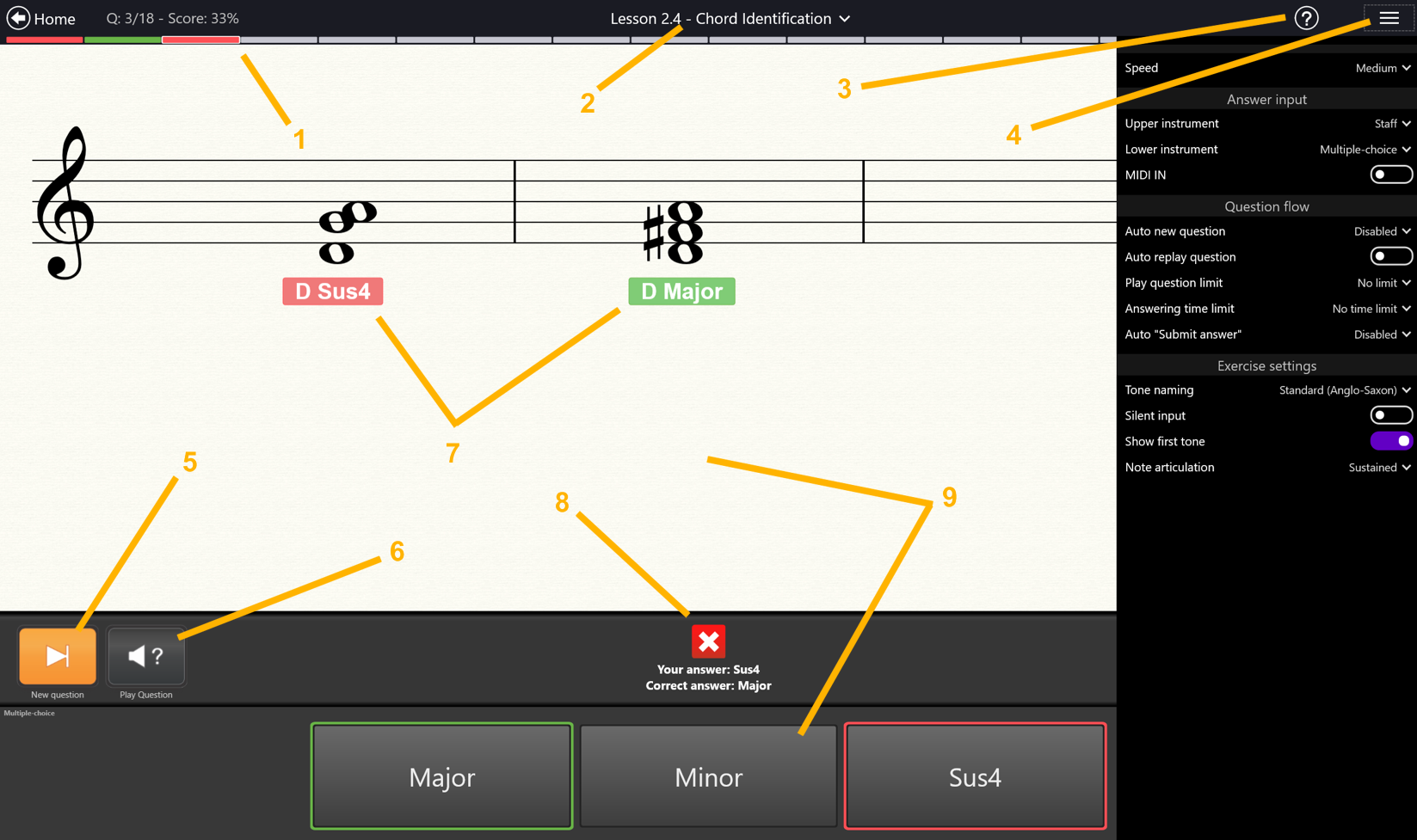 Interface visuelle d'EarMaster